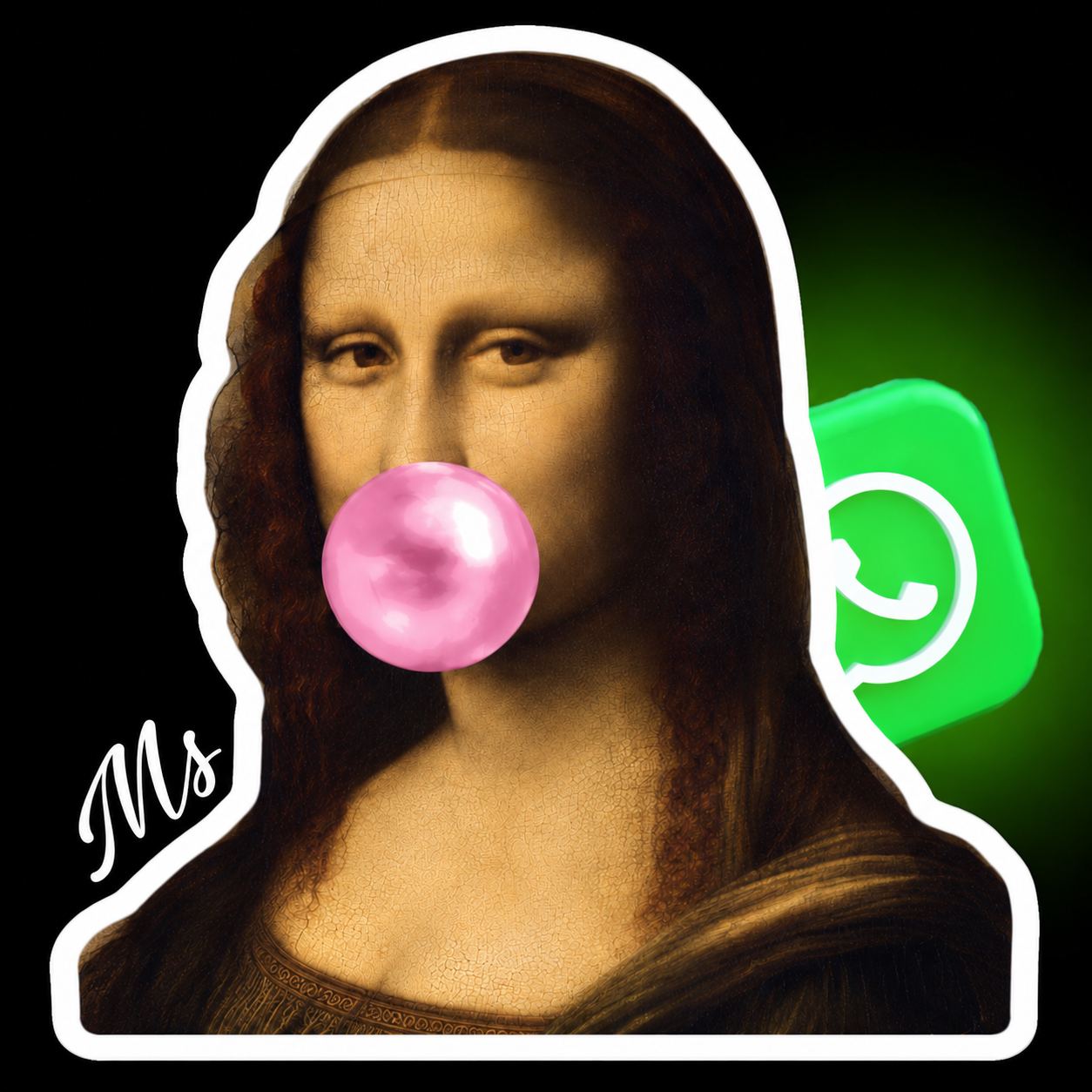 Mona Lisa com o símbolo do WhatsApp para a MS Manda Fig